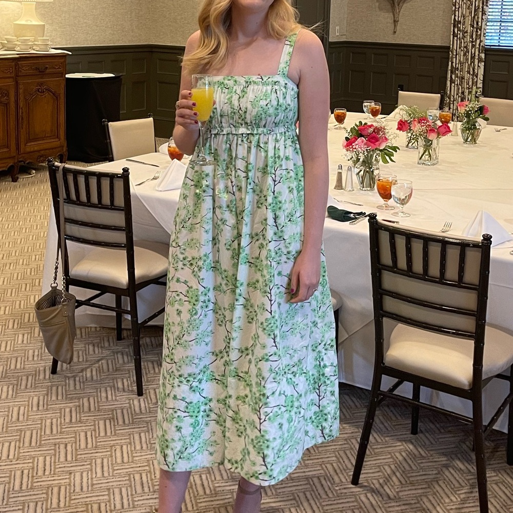 J. Crew Green Floral Midi Dress